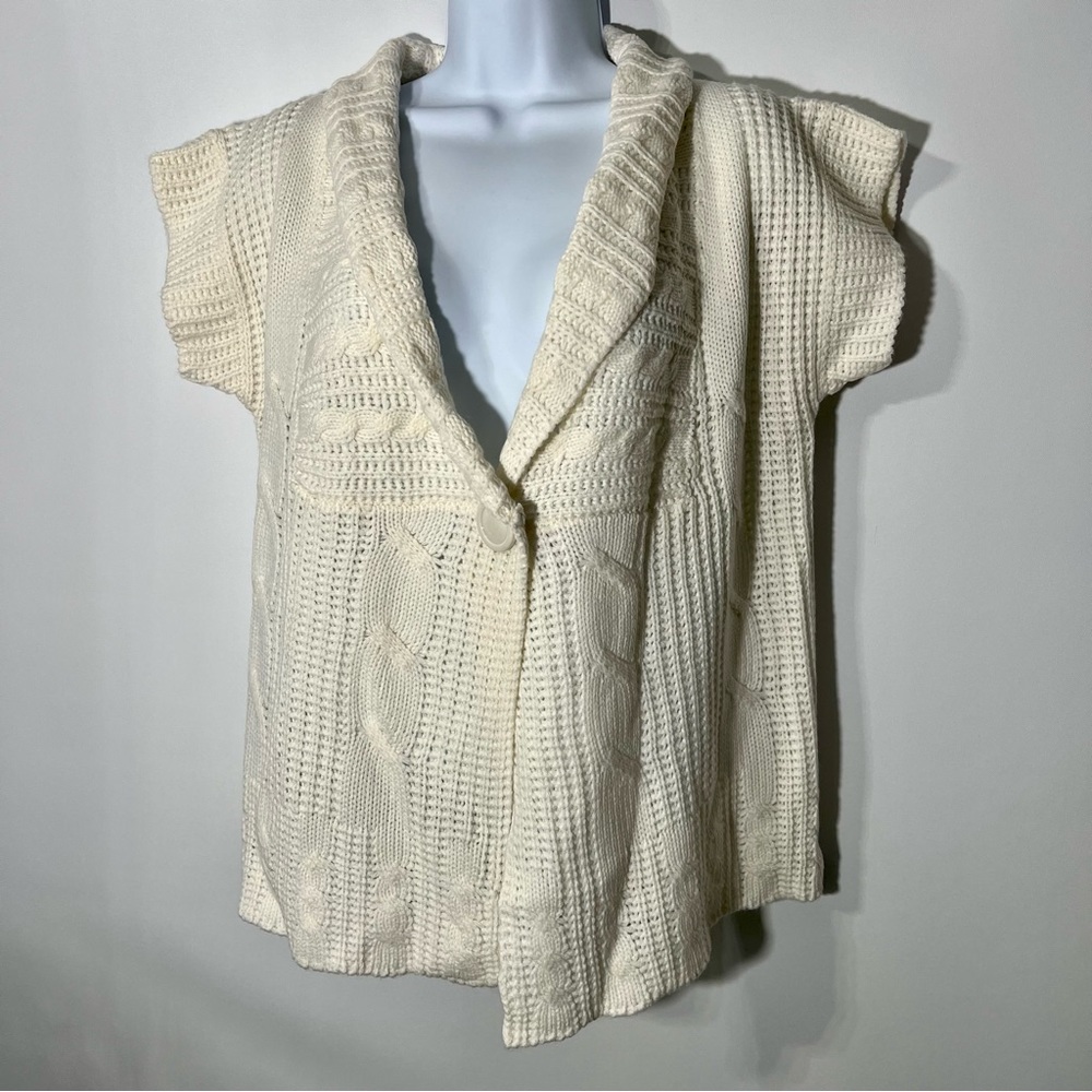 NWOT! Vintage Allison Brittney Size L White Short Sleeve Cardigan Sweater Button